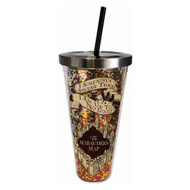 Spoontiques Travel Glass - Harry Potter - Marauder's Map with Glitters Insulating with Straw 20oz