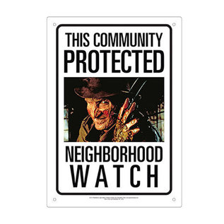 Aquarius Tin Sign- Nightmare on Elm Street - This Community is Protected Neighborhood Watch Freddy