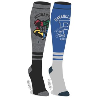 Bioworld Socks - Harry Potter - Quidditch Ravenclaw and Hogwarts Grey Pack of 2 Pairs Knee High Tube