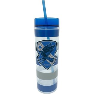 Spoontiques Travel Glass - Harry Potter - Ravenclaw Crest with Blue Stripes and Straw 14oz