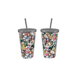 Bioworld Travel Glass - My Hero Academia X Hello Kitty - Chibi Characters with Straw 14oz