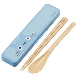 Skater Utensils - Studio Ghibli My Neighbor Totoro - Totoro Face Set with Spoon and Chopsticks 18cm with Case