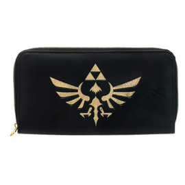 Bioworld Wallet - The Legend of Zelda - Hyrule Crest Black and Golden Faux Leather Zip-Around