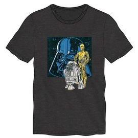 Bioworld T-Shirt - Star Wars - Darth Vader, R2-D2 and C-3PO Gray