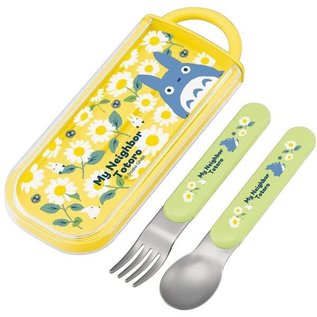 Skater Utensils - Studio Ghibli My Neighbor Totoro - Chuu and Chubi Totoro in Daisies Set with Spoon and Fork with Case