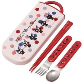 Skater Utensils - Studio Ghibli Kiki's Delivery Service - Expressions of Jiji Set with Spoon, Fork and Chopsticks 16.5cm with Case