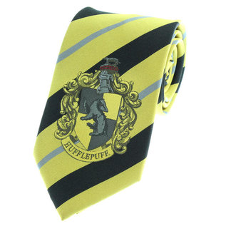 Bioworld Necktie - Harry Potter - Hufflepuff Crest with Gray and Black Accent Lines