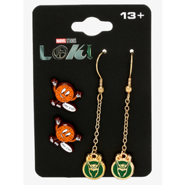 Salesone Boucles d'Oreilles - Marvel Loki - Miss Minutes et Logo de Loki Ensemble de 2