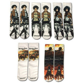 Bioworld Socks - Attack on Titan - Group Sublimated Pack of 5 Pairs Crew