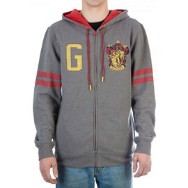 Bioworld Hoodie - Harry Potter - House Gryffindor Heathered Grey and Red with Stripes