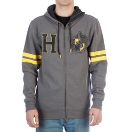 Bioworld Hoodie - Harry Potter - House Hufflepuff Heathered Grey and Yellow with Stripes