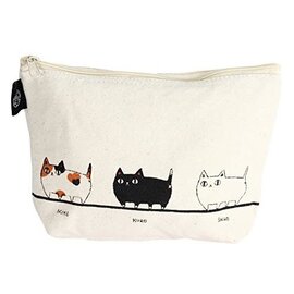 Sankyodai Pouch - Sankyodai - Cats Standing Kuro, Shiro and Mike Neko Beige Fabric