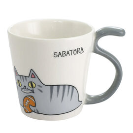 Sankyodai Mug - Sankyodai - Gray Tabi Cat Sabatoraneko with Tail-Handle 250ml