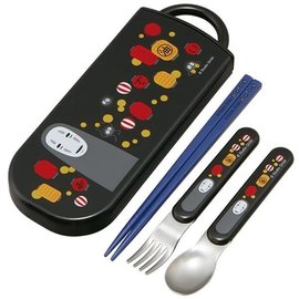 Skater Utensils - Studio Ghibli Spirited Away - No-Face Kaonashi and Soot Sprites Susuwatari Combi Set with Spoon, Fork and Chopsticks 16.5cm with Case