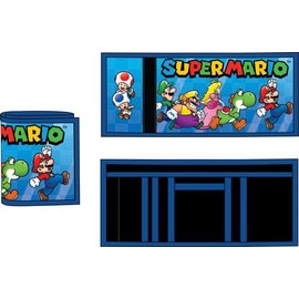 Bioworld Wallet - Super Mario Bros. - Mario, Yoshi, Peach, Wario, Luigi and Toad Blue Junior Fabric Trifold