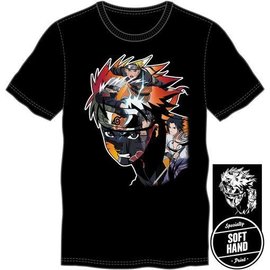 Bioworld Tee-Shirt - Naruto Shippuden - Visage de Naruto avec Kakashi, Sasuke et Itachi Noir