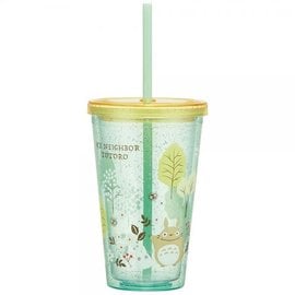 ShoPro Glass - Studio Ghibli My Neighbor Totoro - Totoro and Chibi Spring Scene with Straw 500ml