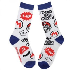 Bioworld Socks - Nintendo Super Mario - Mario "It's-a me, Mario!" White and Blue 1 Pair Crew