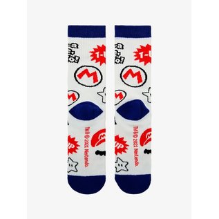 Bioworld Chaussettes - Nintendo Super Mario - Mario "It's-a me, Mario!" Blanches et Bleues 1 Paire Crew