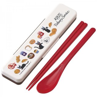 Skater Utensils - Studio Ghibli Kiki's Delivery Service - Jiji and Pastries Combi Set with Spoon and Chopsticks 18cm with Case