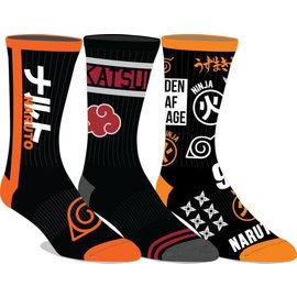 Bioworld Socks - Naruto Shippuden - Naruto, Akatsuki and Various Logos Pack of 3 Pairs Crew