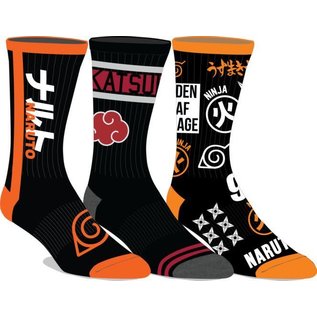 Bioworld Chaussettes - Naruto Shippuden - Naruto, Akatsuki et Logos Variés Paquet de 3 Paires Crew