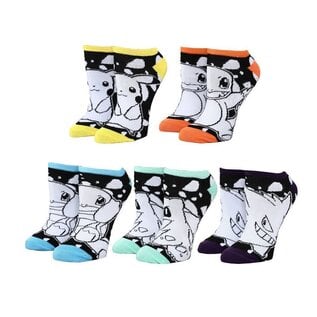 Bioworld Chaussettes - Pokémon - Pikachu, Charmander, Bulbasaur, Squirtle, Gengar Paquet de 5 Paires Courtes Chevilles