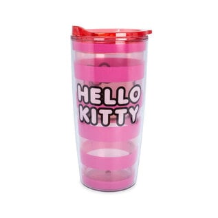 Silver Buffalo Travel Bottle - Sanrio Hello Kitty - Hello Kitty's Face and Pink Stripped 20oz