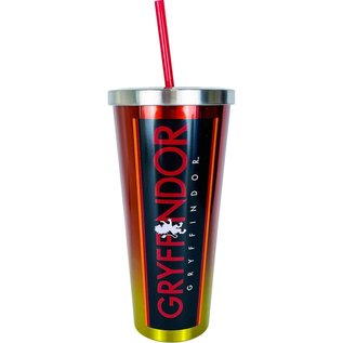 Spoontiques Travel Glass - Harry Potter - Gryffindor Crest Gradient Heat Proof with Straw Stainless Steel 24oz