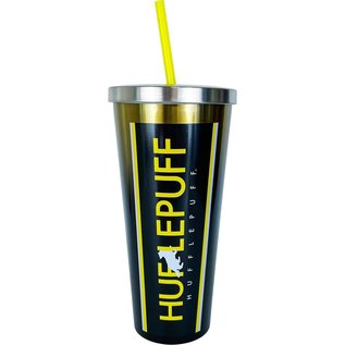 Spoontiques Travel Glass - Harry Potter - Hufflepuff Crest Gradient Heat Proof with Straw Stainless Steel 24oz