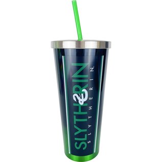 Spoontiques Travel Glass - Harry Potter - Slytherin Crest Gradient Heat Proof with Straw Stainless Steel 24oz