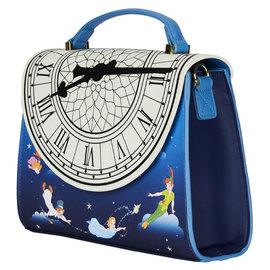 Loungefly Purse - Disney Peter Pan - Peter Pan, Wendy, Michael and John Flying in Front of the Grand Clock Faux Leather Crossbody Bag