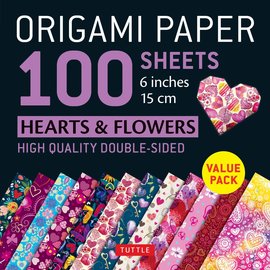 Tuttle Origami Paper - Tuttle - Hearts and Flowers Design 100 Squares of 15 cm