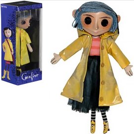 NECA Figurine - Coraline - Coraline aux Yeux Boutons avec Imperméable Jaune 10"