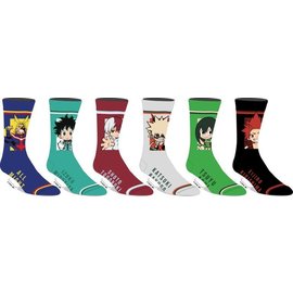 Bioworld Socks - My Hero Academia - All Might, Kirishima, Todoroki, Tsuyu, Bakugo and Midoriya Pack of 6 Pairs Crew