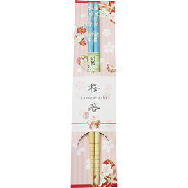 Marujyu Chopsticks - Sakurahashi - Sakura Cherry Tree Flowers Blue 1 Pair 18cm