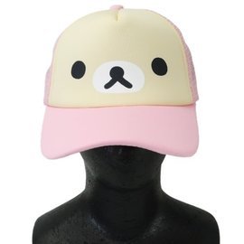 San-X Baseball Cap - Rilakkuma - Korilakkuma's Face Beige and Pink Trucker