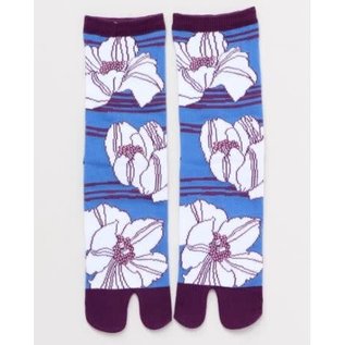 Kaya Socks - Tabi - Poppies White Blue and Purple 1 Pair 23-25cm