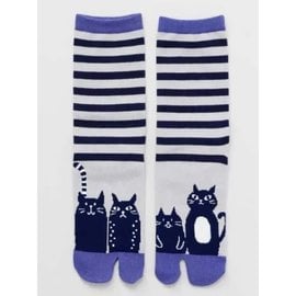 Kaya Chaussettes - Tabi - Bande de Chats Rayées Bleues 1 Paire 23-25cm