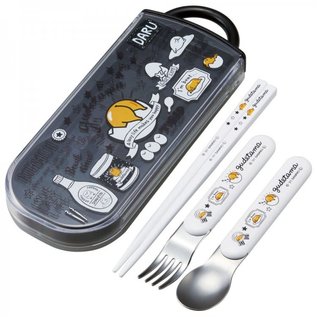 Skater Ustensils - Sanrio Gudetama the Lazy Egg - Love Lazy Life Spoon, Fork and Chopstick Set 16.5cm with Case