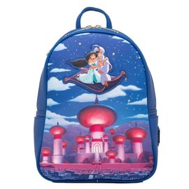 Loungefly Sac à Dos - Disney Aladdin - Aladdin et Jasmine Sur Le Tapis Volant Brille Dans Le Noir Bleu en Faux Cuir