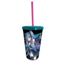 AbysSTyle Travel Glass - Hatsune Miku 初音ミク- Miku Design Pink and Cyan with Straw 16oz