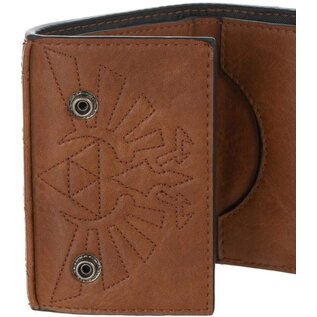 Bioworld Wallet - The Legend of Zelda - Hyrule's Shield Metal Faux Leather Black and Brown Trifold with Chain