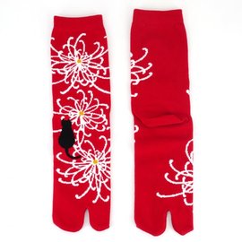 WagoKoro Socks - Tabi - Kukineko Black Cat Red and Black 1 Pair 23-25cm