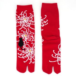 WagoKoro Chaussettes - Tabi - Kukineko Chat Noir Rouges et Noires 1 Paire 23-25cm