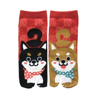 WagoKoro Socks - Tabi - Black and Golden Shiba Inu Red 1 Pair 23-25cm