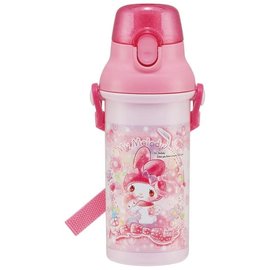 Skater Bouteille de voyage - Sanrio My Melodie - My Melodie Avec Fleurs et Noeud Rose - Bouton One Touch avec Courroie 480ml