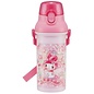 Skater Travel Bottle - Sanrio My Melodie - My Melodie With Flowers and Bows Pink - One Touch Button with Belt 480ml