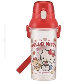 Skater Bouteille de voyage - Sanrio Hello Kitty - Hello Kitty So Yummy  Rouge - Bouton One Touch avec Courroie 480ml