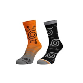 Bioworld Socks - Naruto Shippuden - Konoha Logo Orange and Gray 2 Pairs Crew